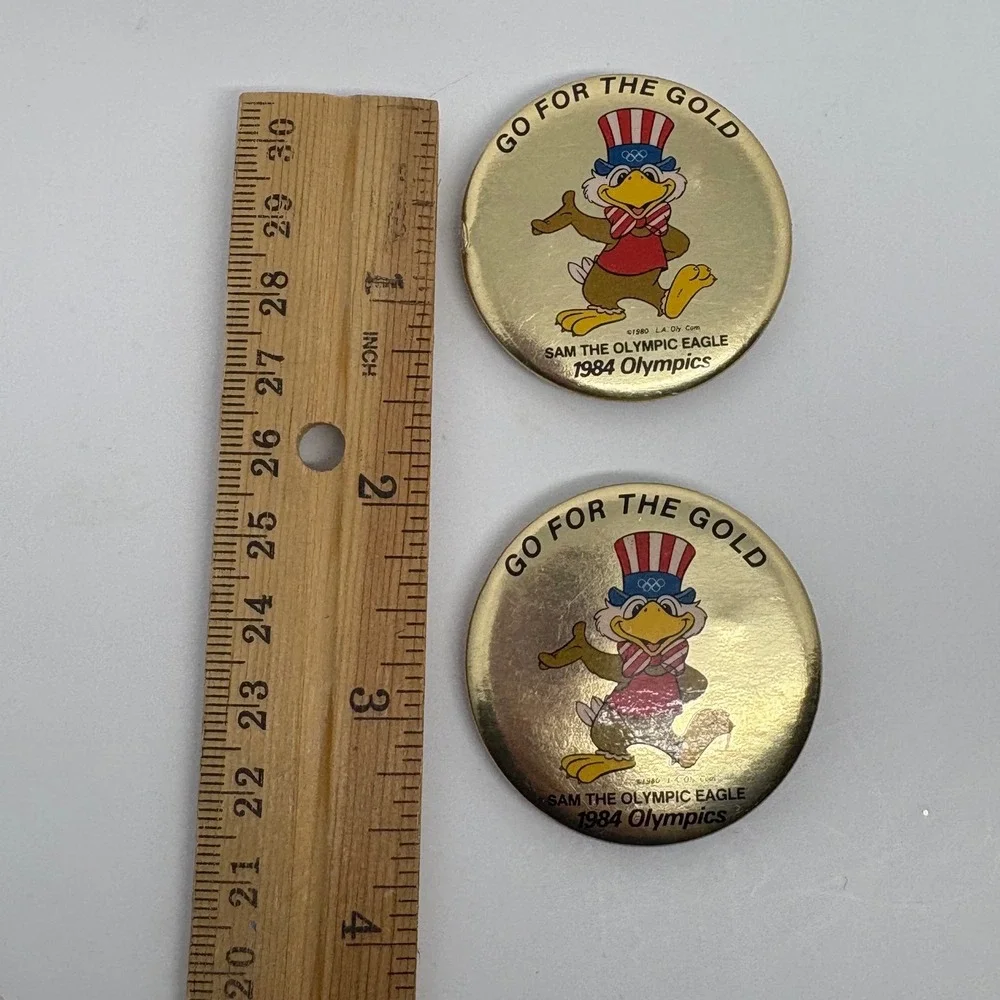2 Vintage 1980s Sam the Olympic Eagle 1984‎ Los Angeles Olympics Button Pin